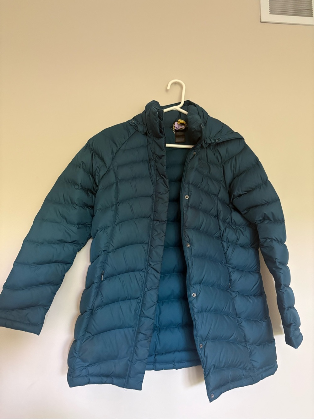 Teal North Face Quilted Puffer Coat
